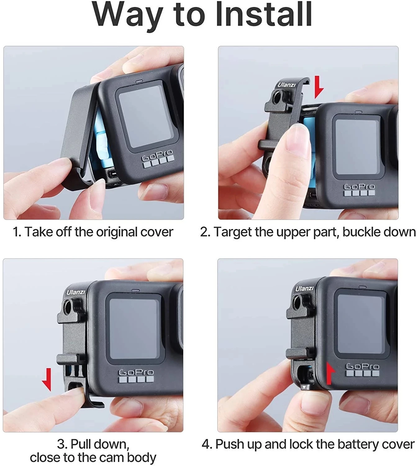 Черная Металлическая Крышка батарейного отсека Ulanzi для GoPro Hero 10 9 порт зарядки