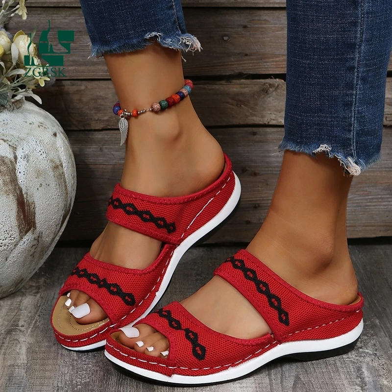

Large Size Women's Flying Woven Sandals 2022 Summer New Fashion Casual Thick-soled Painted Open-toed Retro Women's Slippers