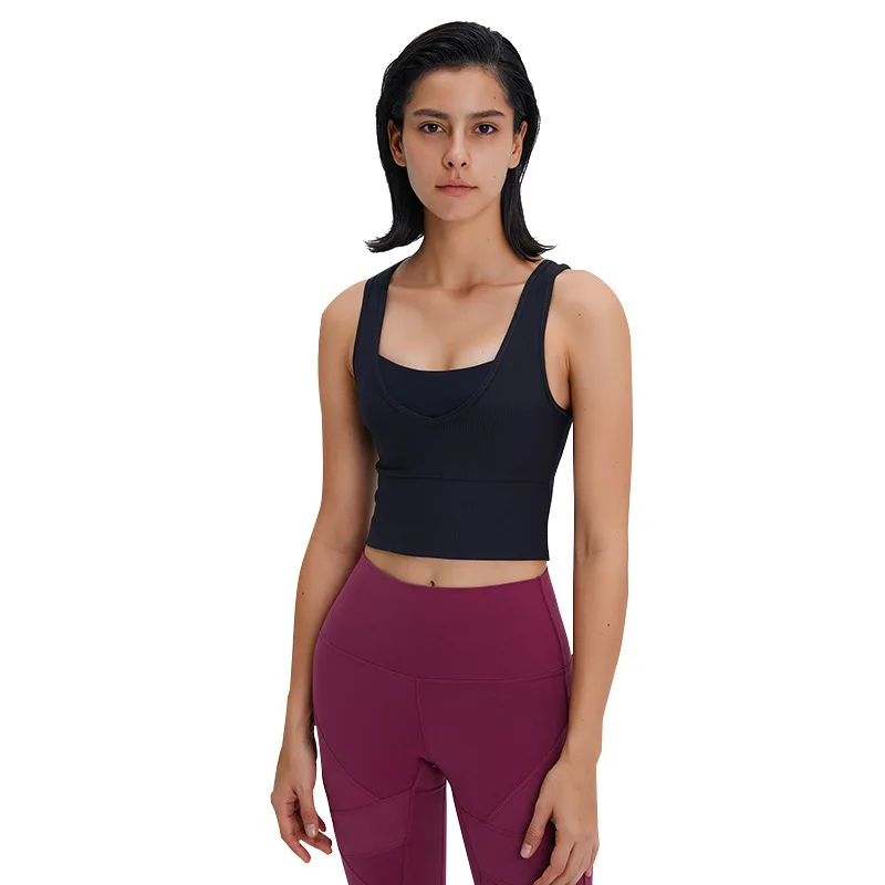 NWT 2023 Ribbed  REVERSIBLE Crop Tops Gym Sport Athletic Vest Women Breathable Back Running Yoga Tank Tops