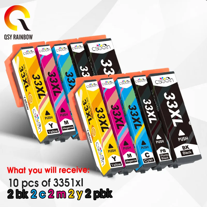 10 шт. и чистое решение cartriges 33XL 33 XL T3351 T3361 T3362 T3363 t3371 совместимый с принтером Epson Model