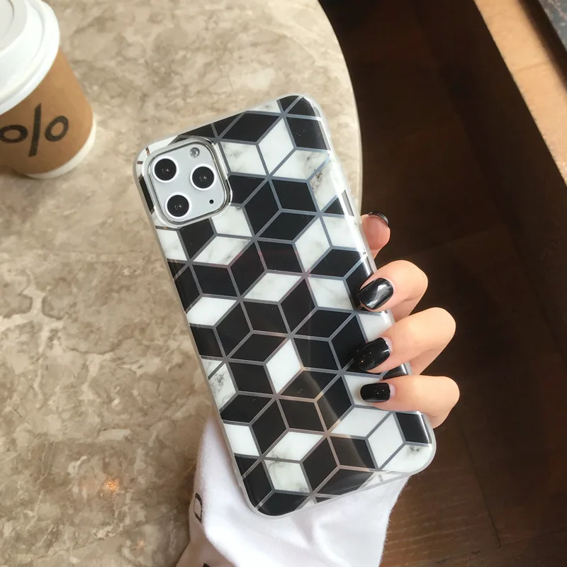 T36 N1986N для iPhone 11 Pro X XR XS Max 6 6s 7 8 Plus чехол для телефона Роскошные геометрические сплайсы мрамор гальванические блестящие IMD Для iPhone X - Цвет: T36