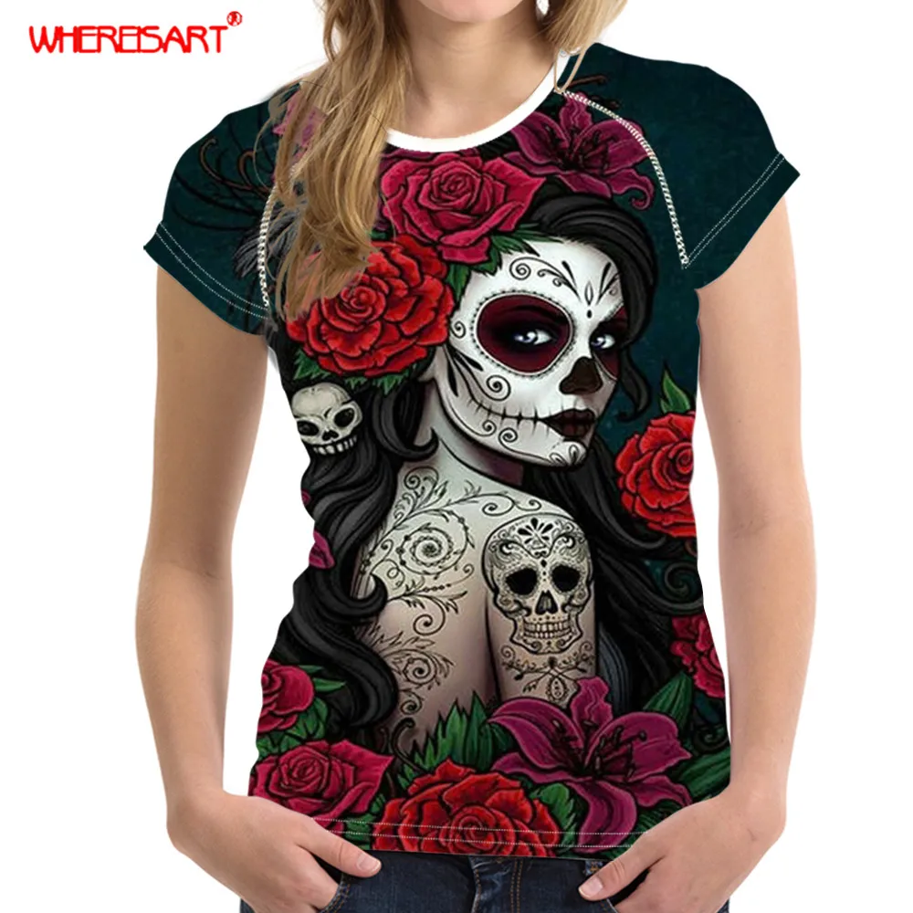 Футболка женская с круглым вырезом и принтом День мертвецов|Футболки| |