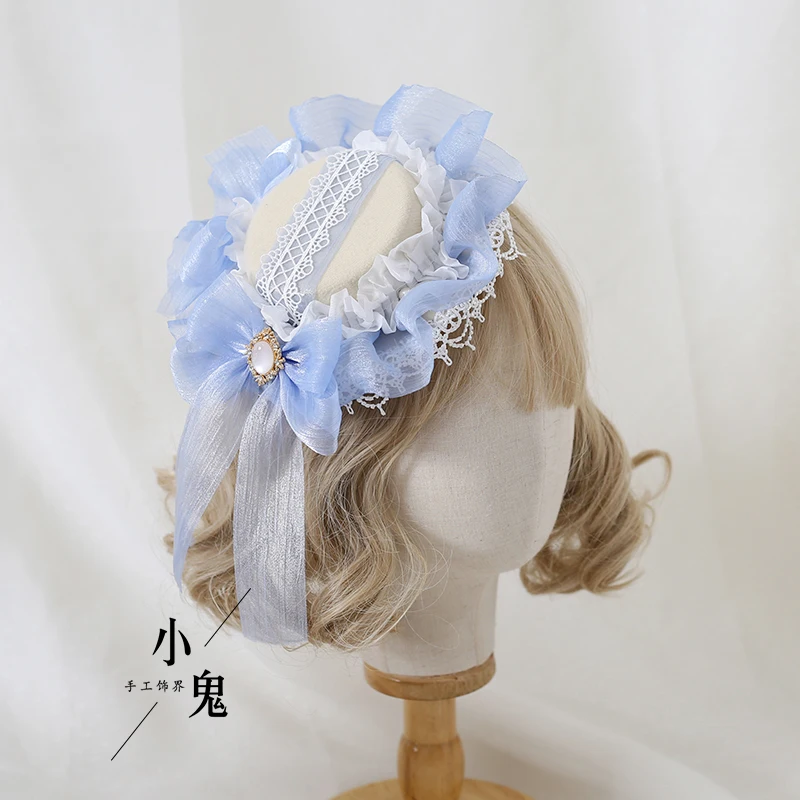 

11 Colour Original LolitaTea Party Gorgeous Gem Flat Hat Hair Ornament Retro Lolita Bow Elegant Girl Top Hat Cosplay Headwear