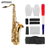 ammoon bb tenor saxophone sax brass body gold woodwind instrument with carry case gloves cleaning cloth brush sax neck straps