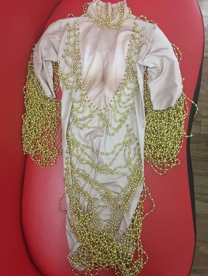 Женское платье с золотыми цепочками вечернее бусинами костюм на день рождения 2019