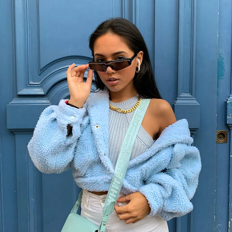 

Women Short Jackets Overcoat Autumn Winter Fashion Lamb Wool Coat Cropped Fleece Shaggy Warm Single Breasted Outwear 2021 New