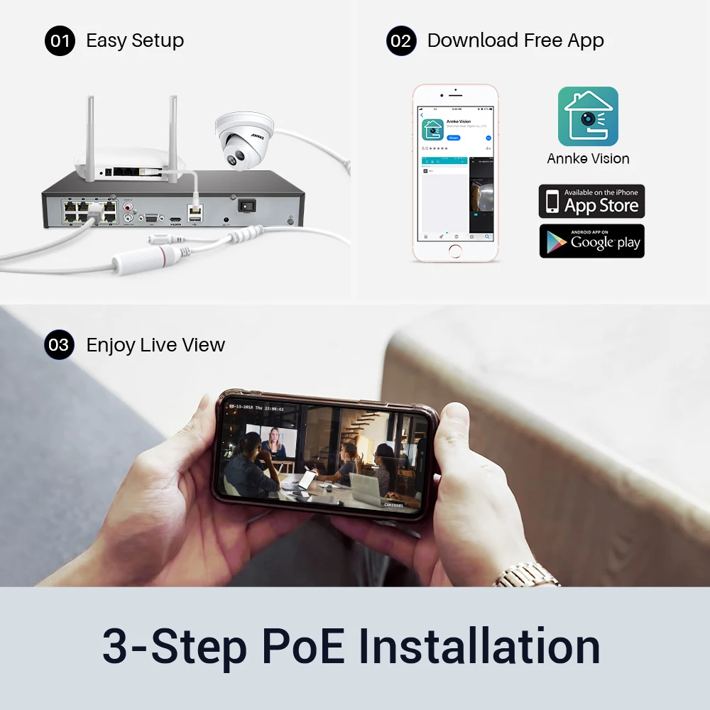 ANNKE 16CH 4K FHD POE сетевая видео система безопасности 8MP H.265 + NVR с 8X 30m EXIR ночного видения