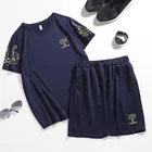 Мужской спортивный костюм, футболка с коротким рукавом и шорты, быстросохнущий, Повседневный, для лета