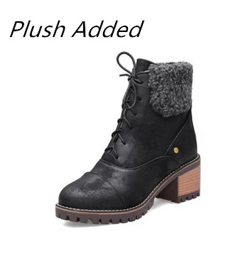 black Plush Added JIANBUDAN/модные мотоциклетные ботинки на высоком каблуке; женские осенние ботильоны; зимние плюшевые теплые зимние ботинки из искусственной кожи высокого качества - Цвет: black Plush Added