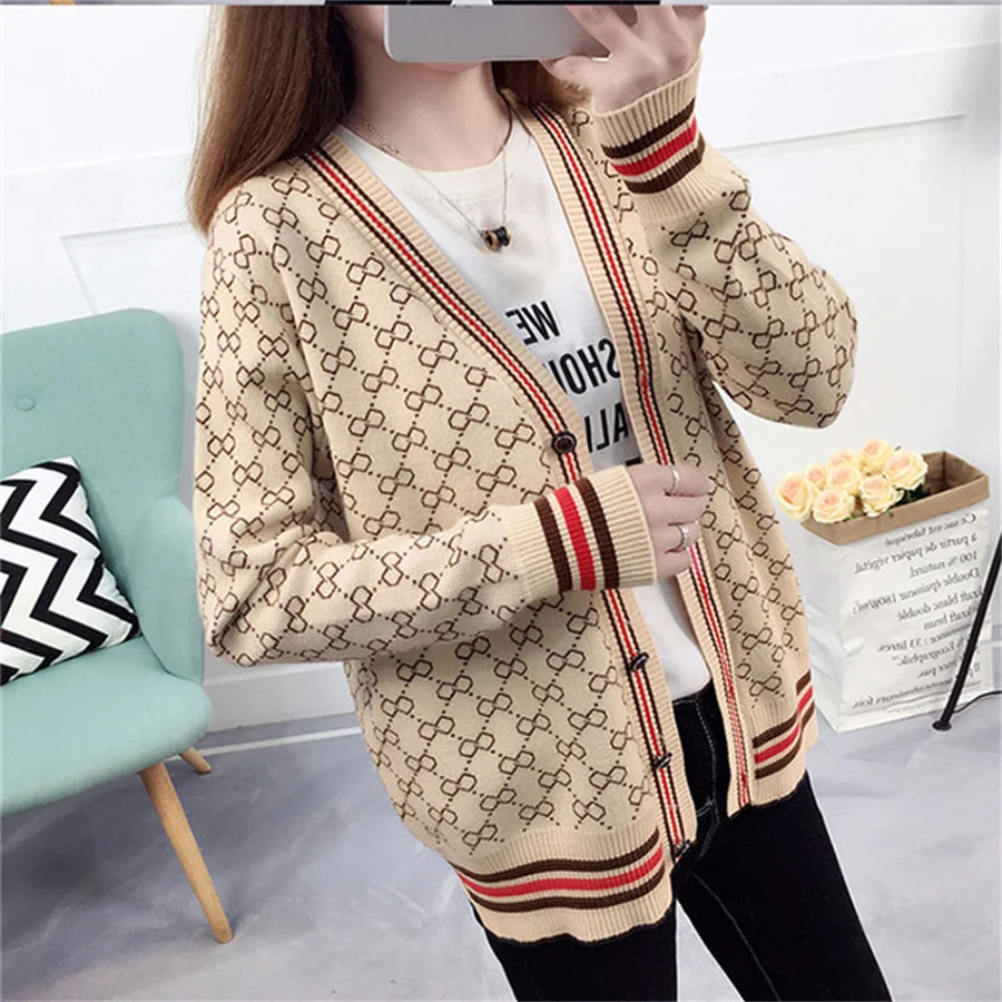 

Cardigan Sweater Fabric Luxury Coat Women V-neck and Button Placket Long Sleeve on Sale Winter Oversize Airy Rib-knit