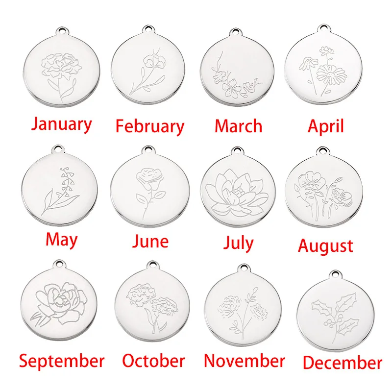 

DIY rounded flower pendant jewelry making 12pc 25mm Mirror stainless steel outer hole round birthday flower jewelry accessories