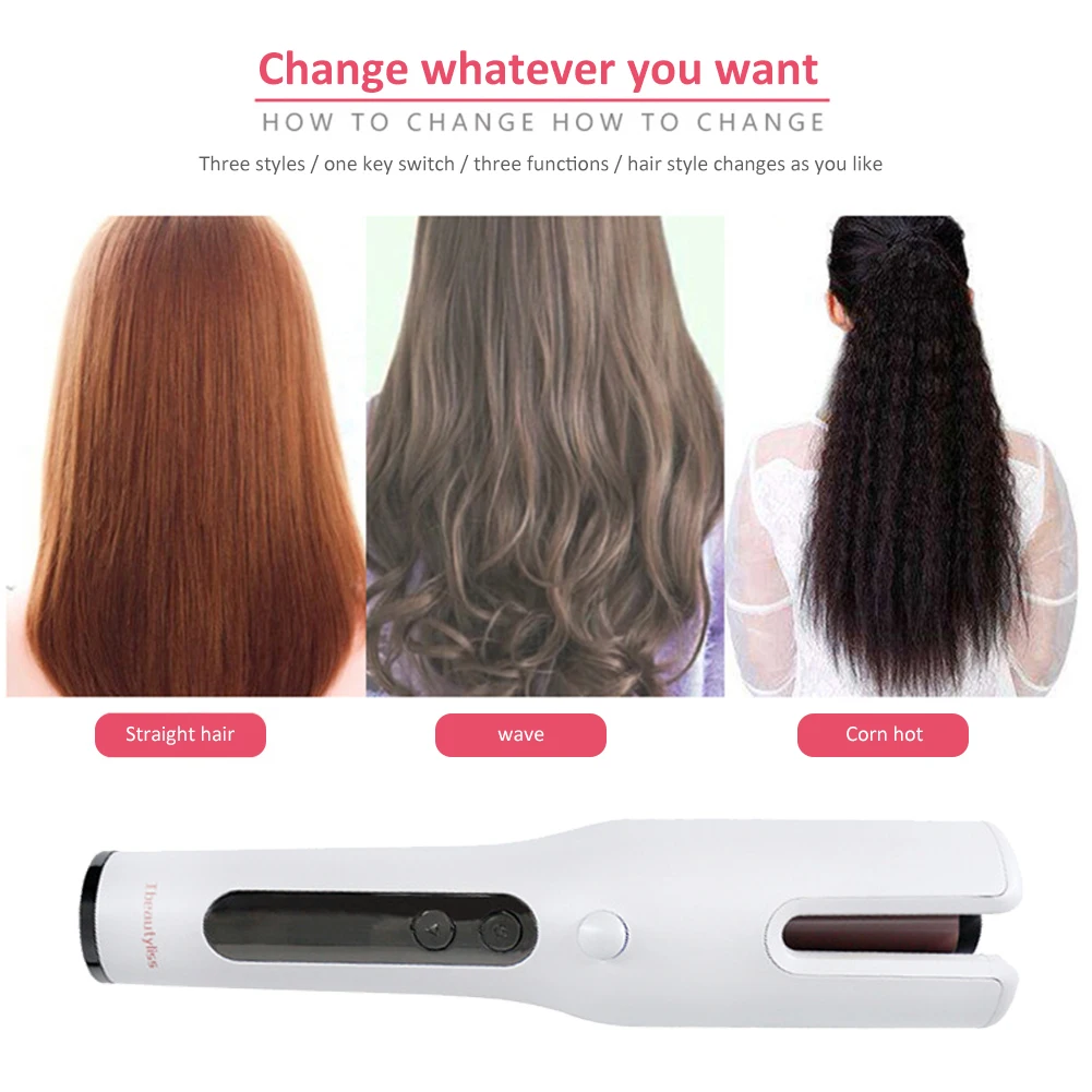

Cordless Automatic Rotating Curling Iron Automatic Hair Curler Fast Heating Digital Mini Portable Curler Air Curling Wand