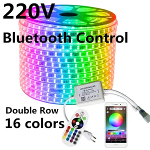 Двухрядная светодиодная RGB лента 220 В с ИК-управлением, 120 светодиодов на метр, 5050 светодиодов на метр, 24 клавиши, водонепроницаемая уличная декоративная лампа IP67