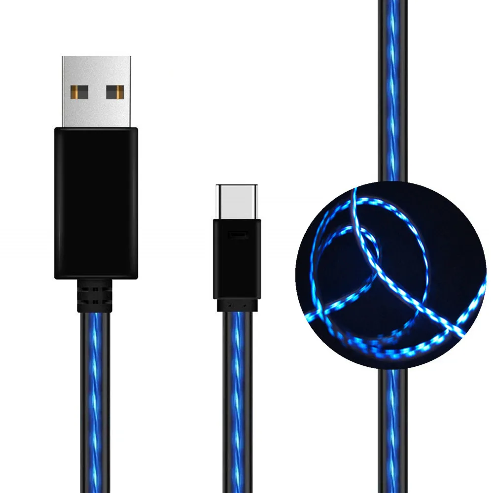 USB C кабель для быстрой зарядки для iPhone samsung huawei Micro usb type C светодиодный светящийся зарядный кабель провод для зарядки мобильного телефона