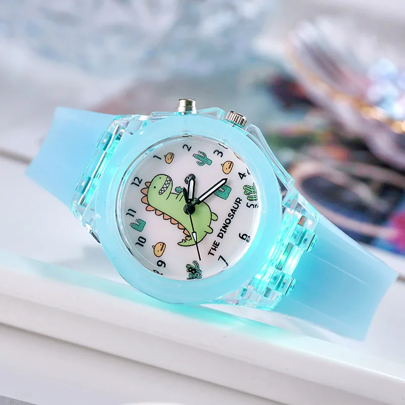 Cartoon Dinosaur Children Watches with Light Luminous Silico