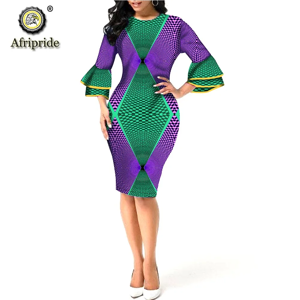 

African Dresses for Women Casual Wear Dashiki Print Knee Dress Flare Sleeve Spring Outfis Ankara Clothing AFRIPRIDE S2025002