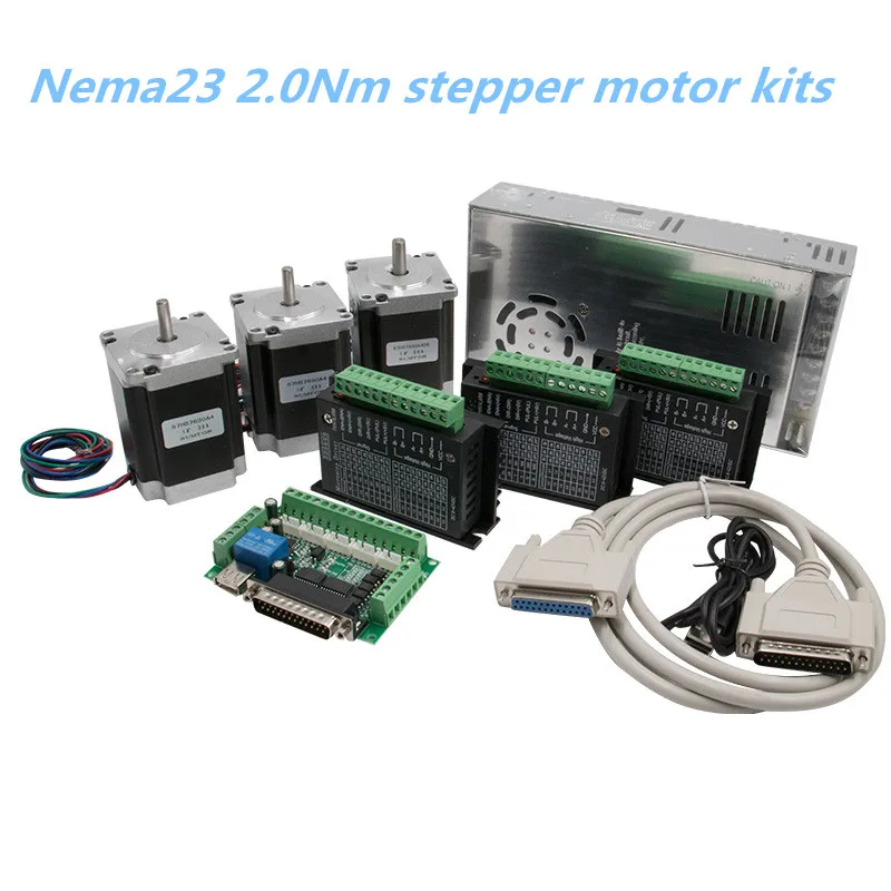 3 шт. TB6600 Драйвер+ 1 шт. DB25 breakout board+ 3 шт. Nema23 2Nm шаговый двигатель+ 1 источник питания 360 Вт для 3 оси CNC