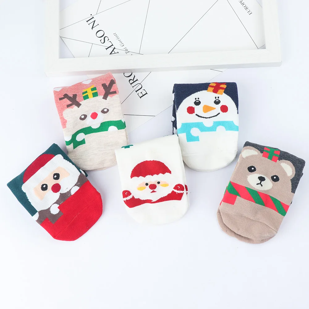 Женские теплые хлопковые короткие носки осень зима мультфильм Снеговики Санта