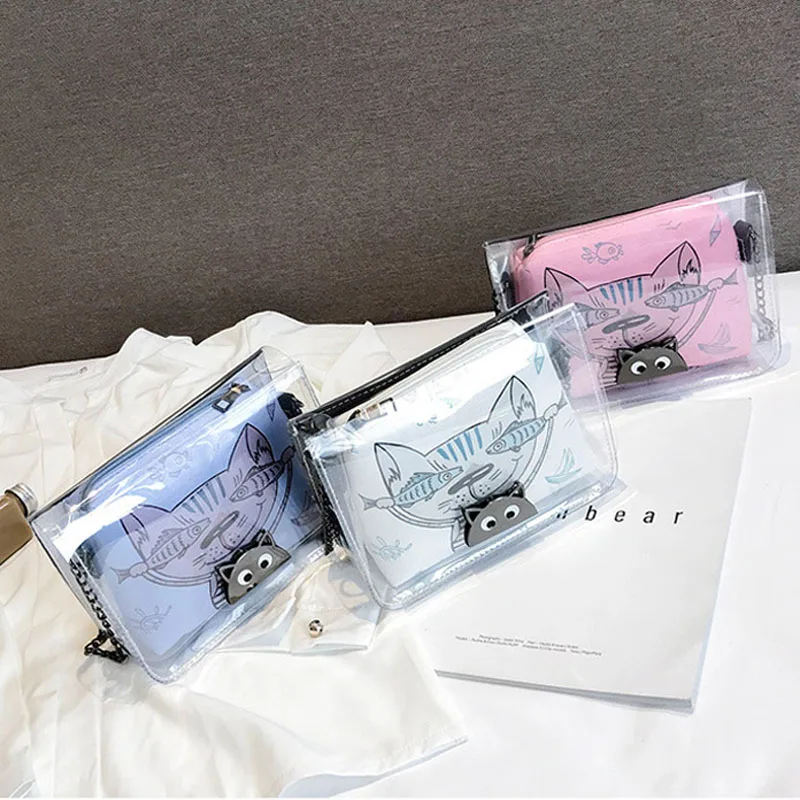 

Women Cartoon Animal Print Transparent Shoulder Bag with Adjustable Metal Chain Best Sale-WT