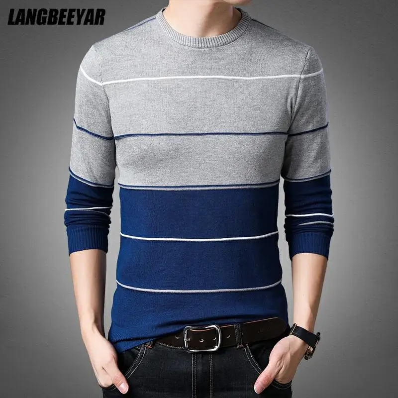 

High Quality New Fashion Brand Knit Pullover Slim Fit Striped Mens Oneck Sweater Autum Korean Woolen Casual Jumper Clothes Men