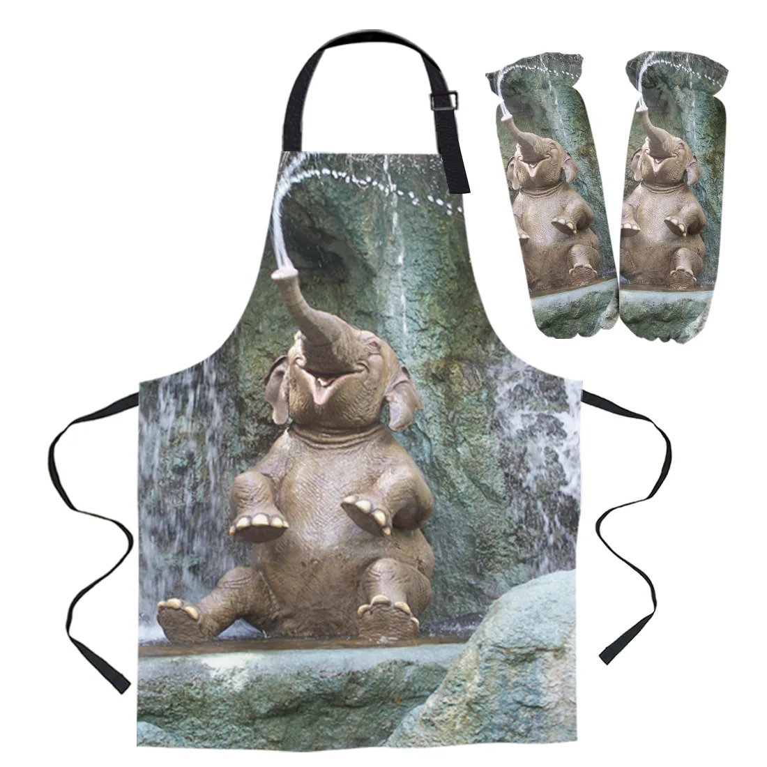 Женский фартук с изображением водопада и забавного слона Короткий Фартук для