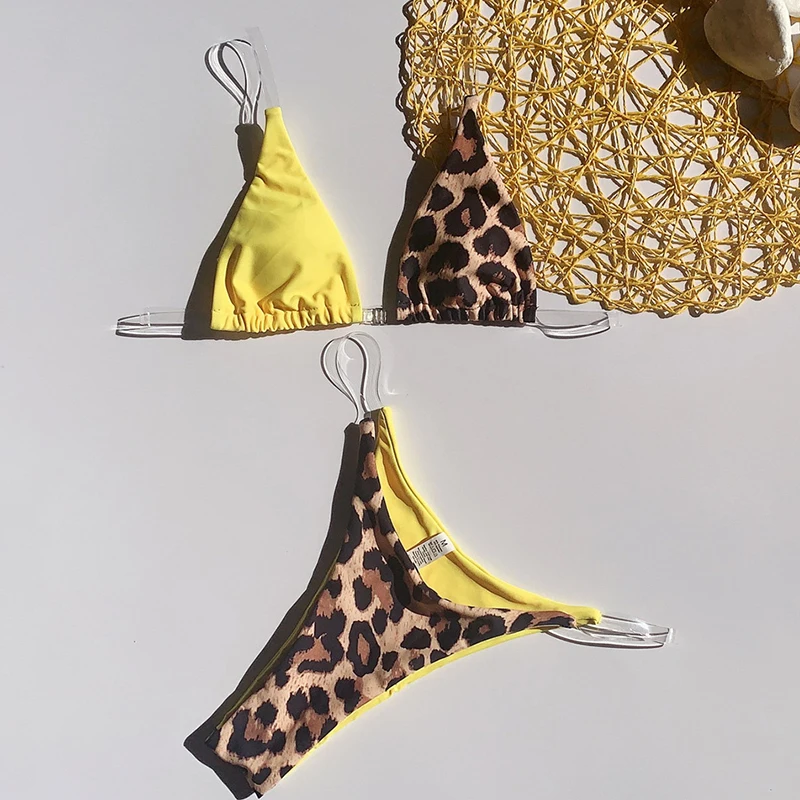 Сексуальное женское бикини 2020 Желтый леопардовый купальник женские купальники