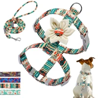 nylon print dog harness leash set floral dog puppy harness pet walking leash cute flower accessory for small dogs chihuahua