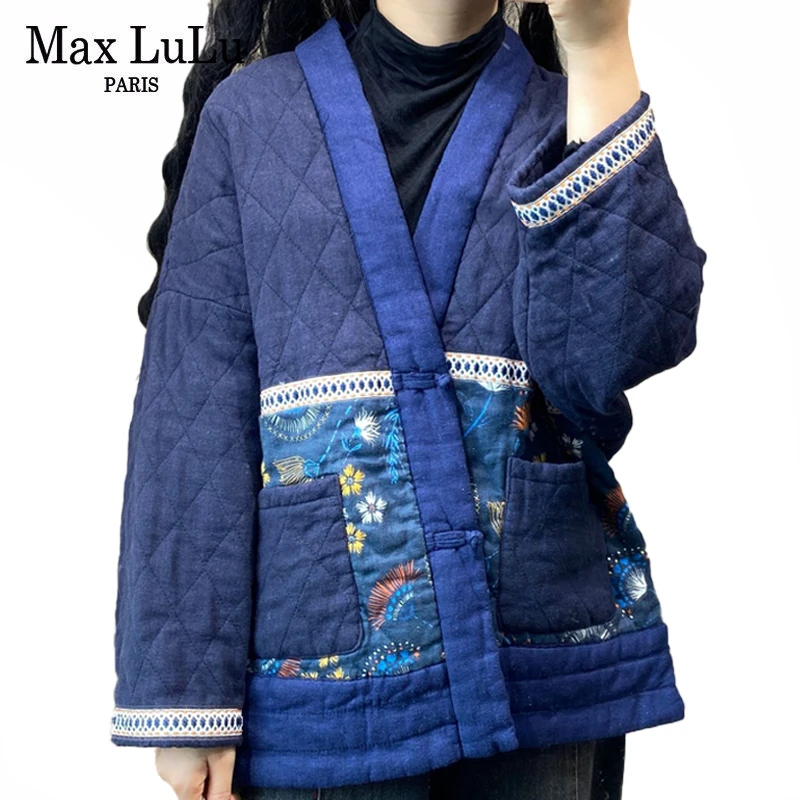 Max LuLu/зимние куртки в китайском стиле Женские стеганые пальто с цветочным принтом