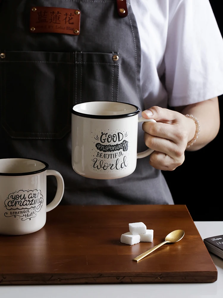 Retro Simple Mugs White High Capacity Ceramic Mug for Couple Creative with Spoon Tazas De Ceramica Juice Coffee MM60MKB | Дом и сад
