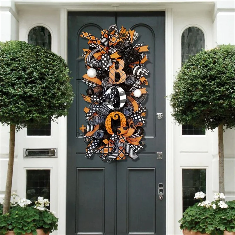 

Halloween Swag Wreath Fall Wreath Front Door Hanging Ornament for Halloween Holiday Home Yard Artificial Decoration VC