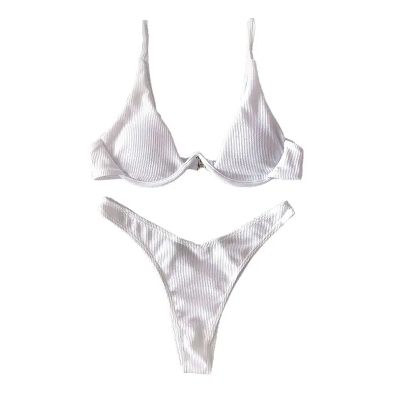 

Women Sexy Brazilian Bikini Push Up Underwire Swimsuit Neon Ribbed Bathing Suit