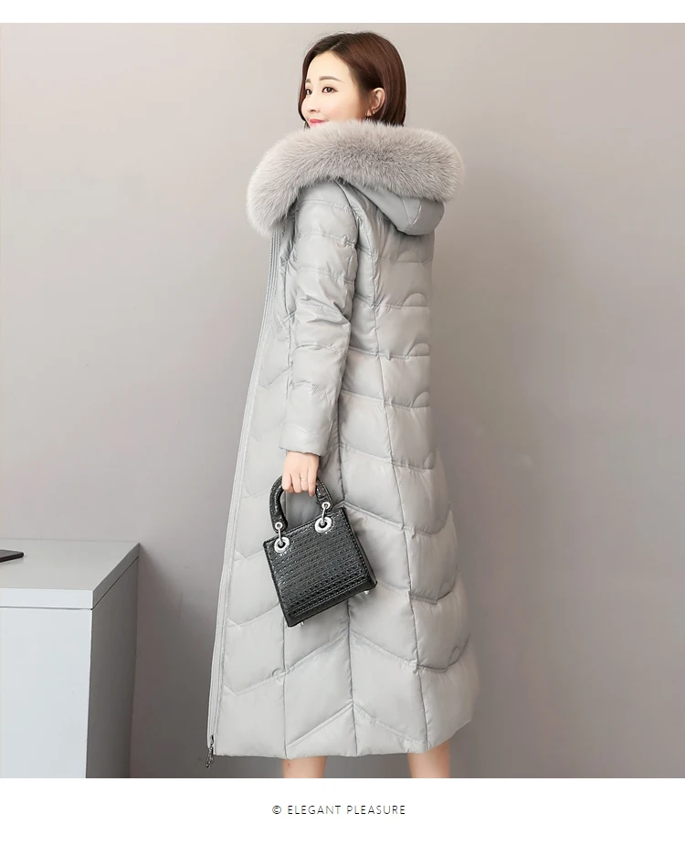 Женская куртка из натуральной кожи, пуховое пальто, большие размеры 4xl 5xl, модные женские зимние парки с лисьим мехом и воротником на белом утином пуху