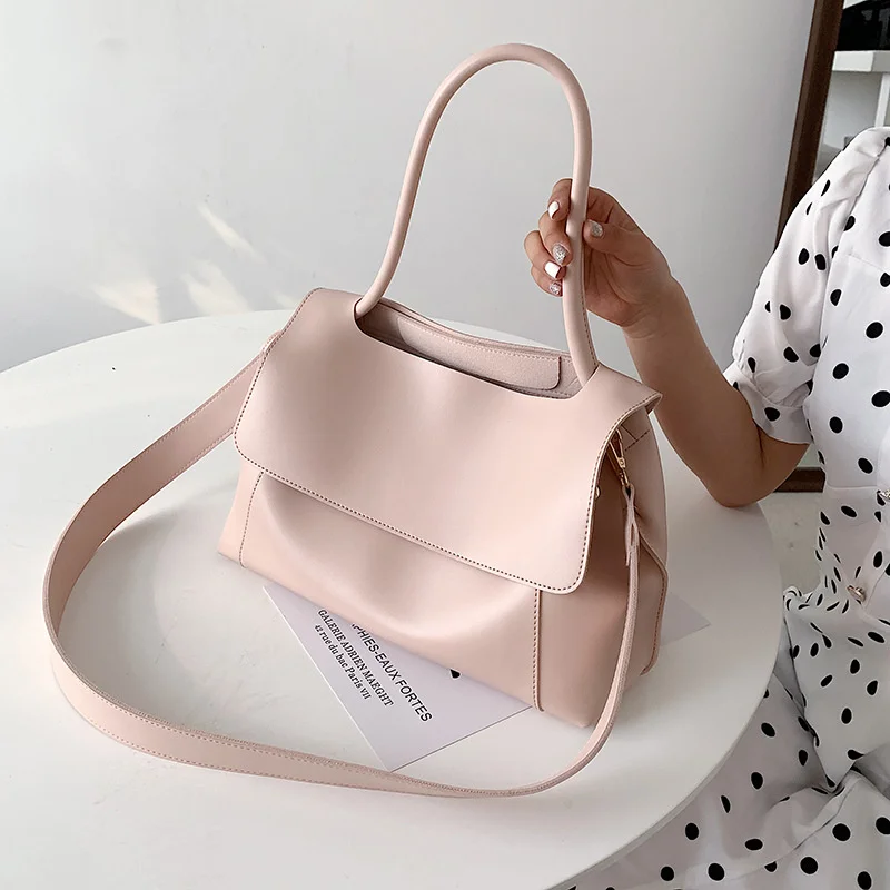 

Textured Large-Capacity Solid Fashion Handbag for Women 2021 New Macaron Color Simple Shoulder Crossbody Bags Female Big Tote