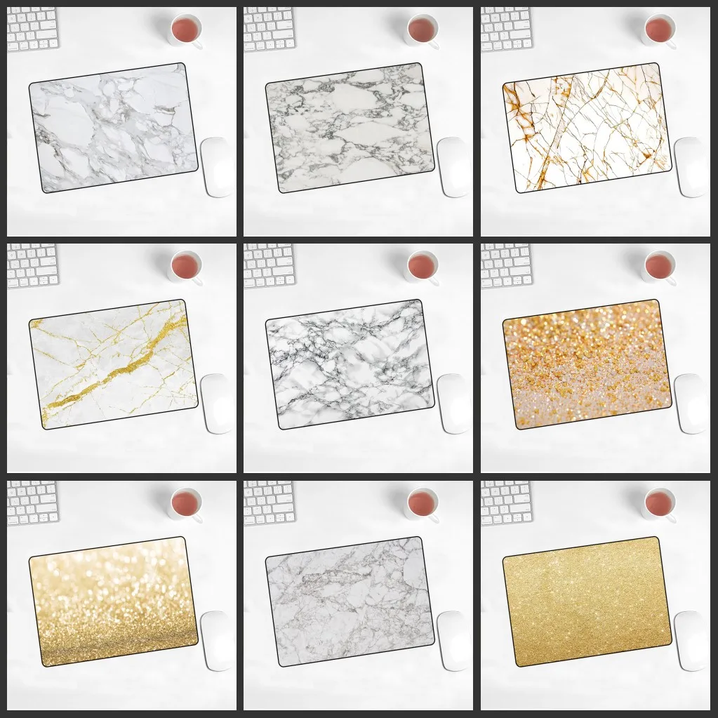 Игровой коврик для мыши XGZ компактный в золотистую и белую полоску с мраморным