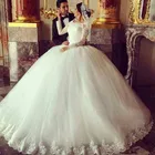 MYYBLE великолепные Прозрачные Свадебные платья 2021 пышные кружевные бисерные аппликации белого цвета с длинным рукавом арабские Свадебные платья robe de mariage дешево