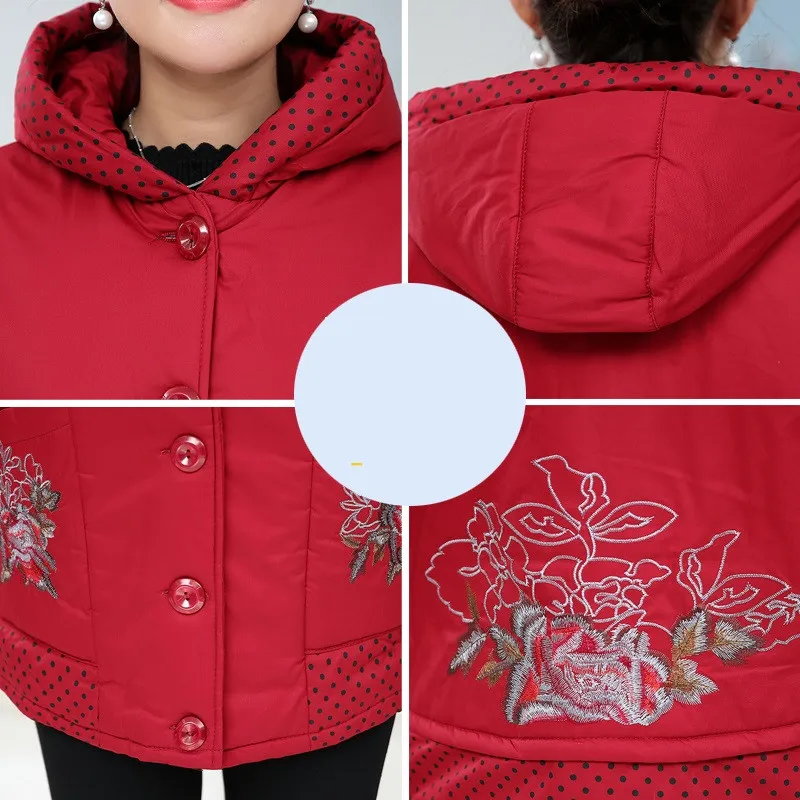 

Plus size XXL-7XL parkas women print cotton coat Thick warm middle aged female Hooded tops Single-breasted Cotton jackets N327
