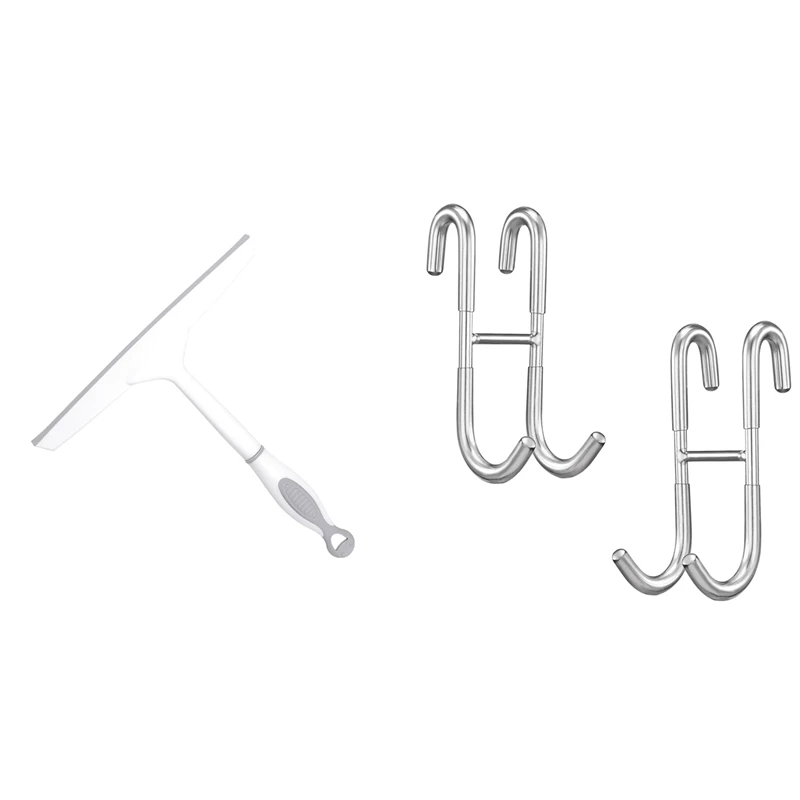 

LBER 1X Practical Soft Glass Scraper Wiper Window Brush Cleaner & 2 Pack Shower Door Hooks Bathroom Shower Towel Hook