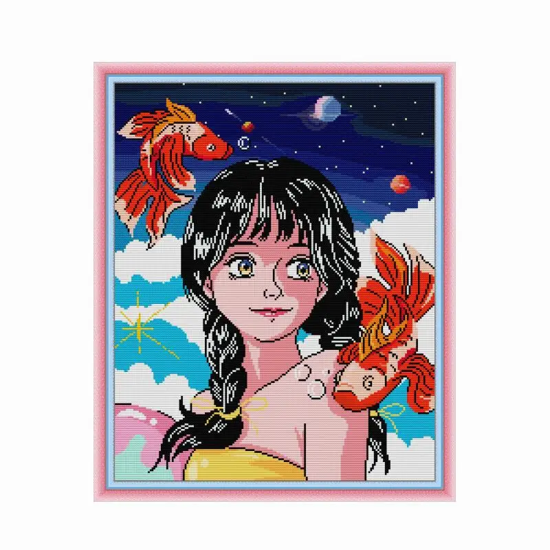 

Counted Cross Stitch Kit Embroidery Needlework Patterns Girl In Midsummer Time Stamped 11CT 14CT Printed Fabric Thread Craft Set
