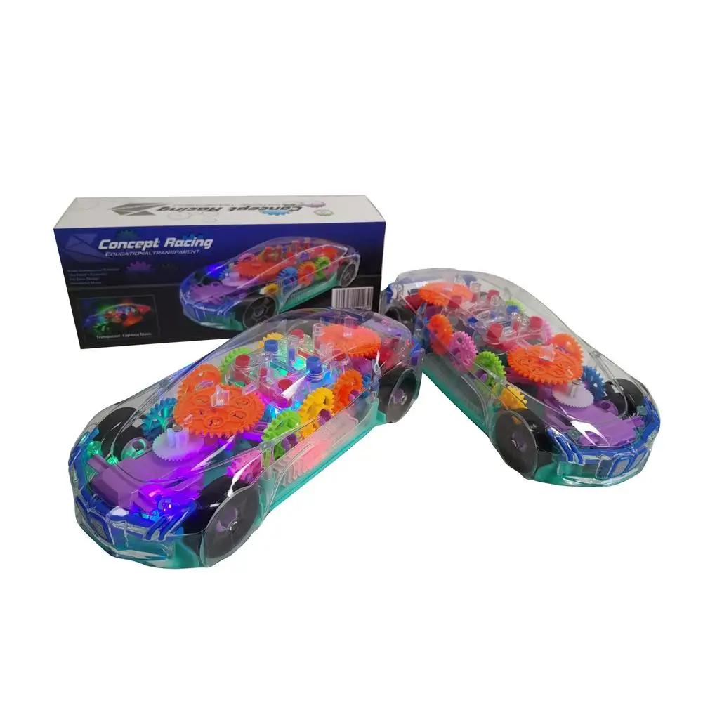 

2021 new high-quality children's toy car with LED music transparent mechanical gear glowing childrens electric racing toy