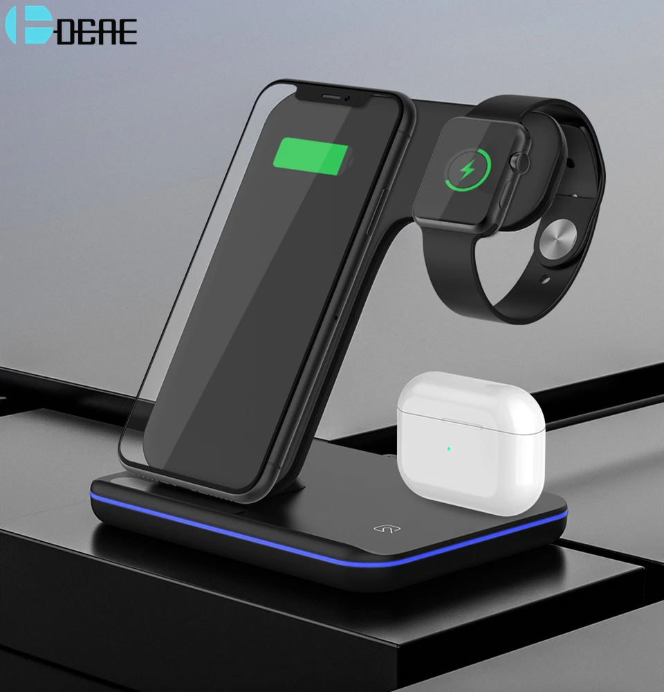 

Беспроводная подставка для зарядного устройства 15 Вт 3 в 1 быстрая зарядная док-станция для AirPods Pro Apple Watch 7 6 iWatch iPhone 14 13 12 11 XS XR X 8