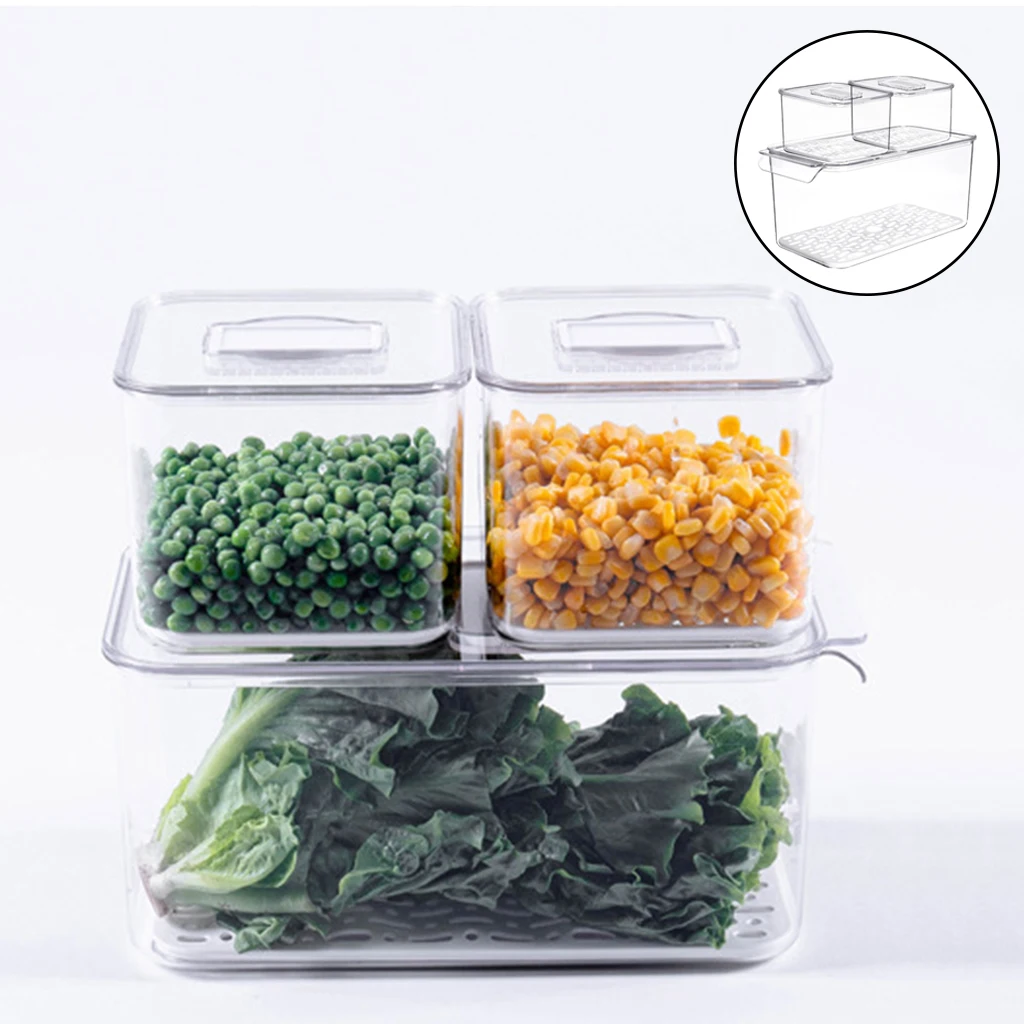 

3-pack Refrigerator Fridge Food Storage Containers with Removable Drain Tray