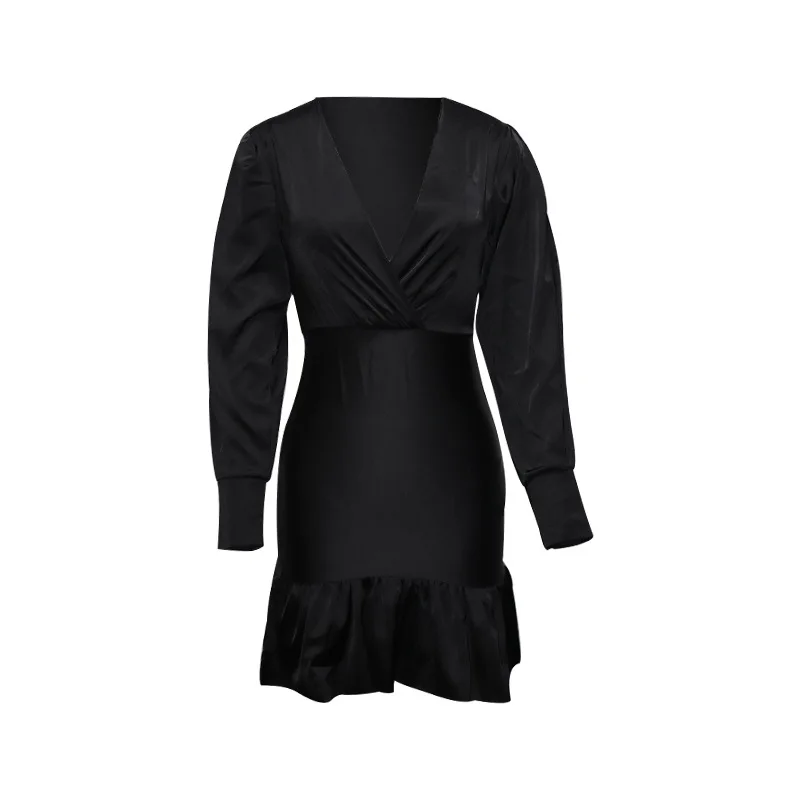 

Fall 2021 Women's V-neck Long-sleeved Short Dress Sexy Fashion Bodycon Dress Woman Club Party Dress Vintage
