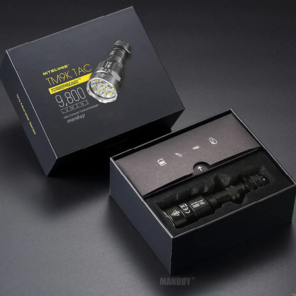 Купить Оптовая продажа, светодиодный перезаряжаемый фонарик NITECORE Spotlight TM9K TAC 9x CREE XP-L2 HD 9,8 K LMs 5000 мАч, аккумулятор для наружной охоты