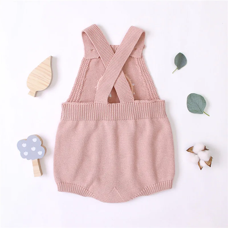 

Newborn Baby Girls Sleeveless Jumpsuit Knitted Romper Embroidered Rainbow Basic Bodysuit Sleeveless Backless Jumpsuits