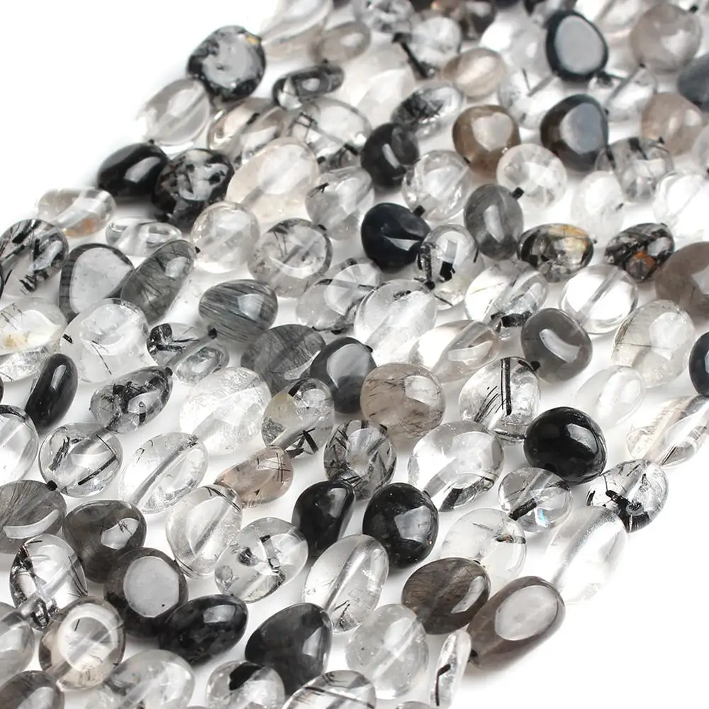 6-8mm Natural Rutilated Quartzs Stone Beads Irregular Loose Spacer for DIY Bracelet Jewelry Making 15'' Strand | Украшения и