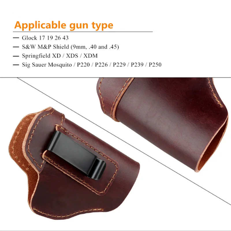 Кожаная кобура IWB для скрытого ношения пистолета Glock 17 19 26 43 Sig Sauer P220 P226 P229 P250 Ruger