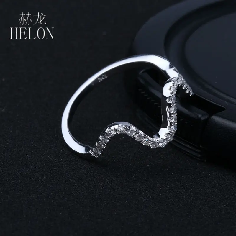 

HELON Glittering Solid 10K White Gold 100% Genuine Natural Diamonds Ring Anniversary Wavy Lines Fine Jewelry Wedding Ring Band