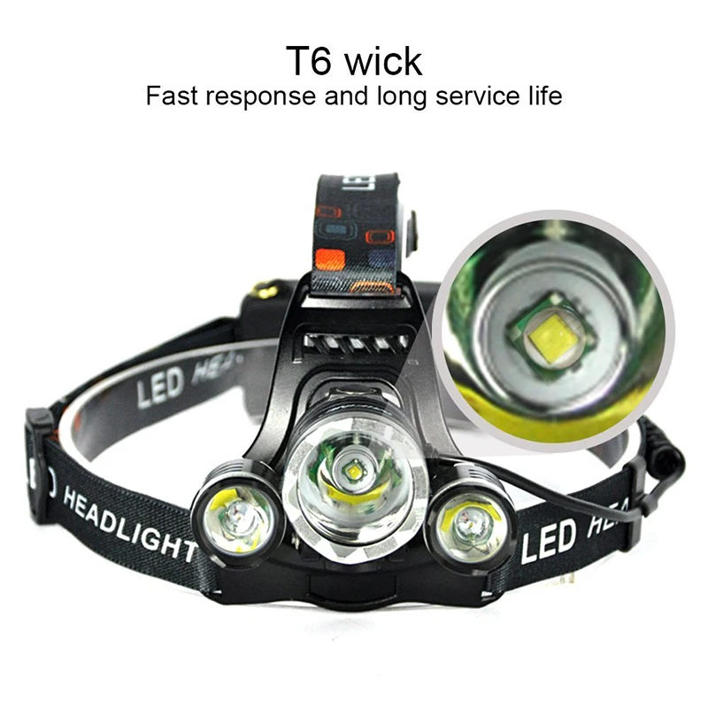 Перезаряжаемые фар 13000Lm xm-T6 3Led фары головного света Рыбная ловля лампа Охота Фонари+ 2x18650+ автомобильное/ AC/USB Зарядное устройство