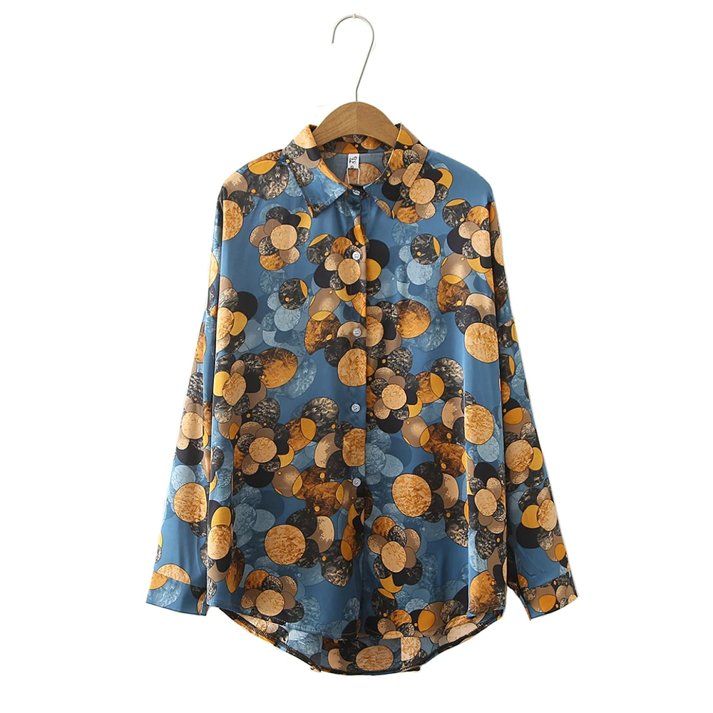 

2021 Woman Spring&Autumn The New Fashionable Satin Digital Printed Loose Long-Sleeved Shirt Blouse