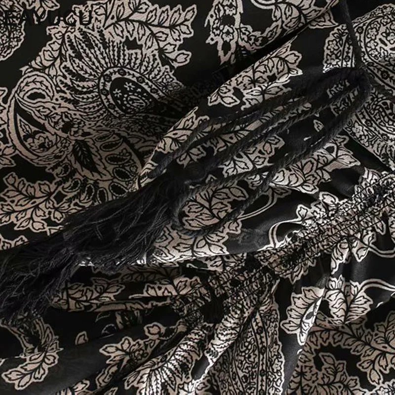 

EAYUCU V-neck print spring summer dress women Elegant long sleeve office work dress ruffles A-line ladies dress vestidos ED006